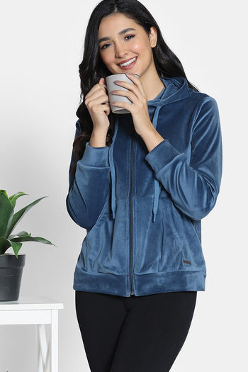 Buy Zivame Knit Poly Velour Jacket - Reflecting Pond
